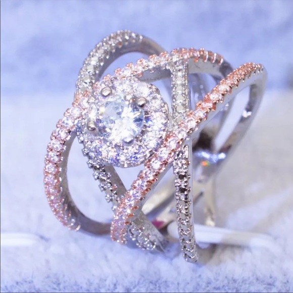 New 925 Silver 2 Tone Round Cut Diamond Ring - Picture 4 of 4